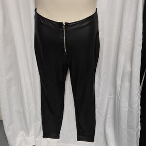 Black Faux Leather Pants with Gold Zipper